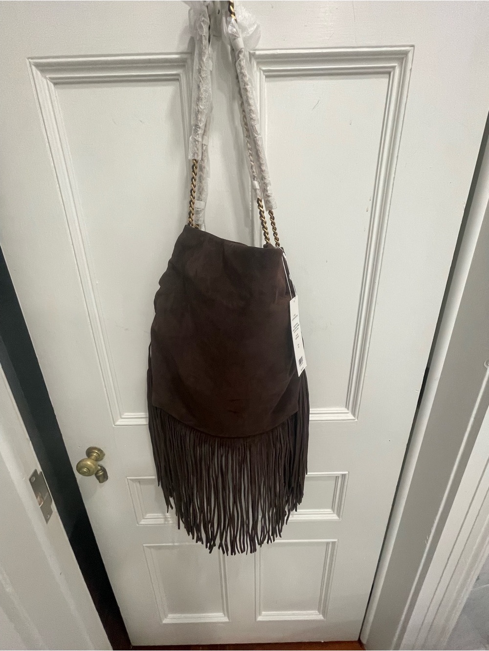 New w $985 tag Veronica Beard Dark Brown Suede Fringe Shoulder Bag